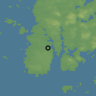Shaded relief of the 46 km around Kopervik, drawn from the GMTED2010 grid