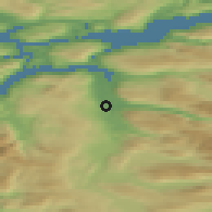 Shaded relief of the 42 km around Korgen, drawn from the GMTED2010 grid