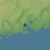Shaded relief of the 46 km around Kristiansand, drawn from the GMTED2010 grid