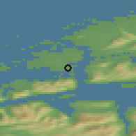 Shaded relief of the 44 km around Aukra, drawn from the GMTED2010 grid