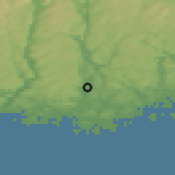 Shaded relief of the 46 km around Krossen, drawn from the GMTED2010 grid