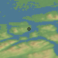 Shaded relief of the 44 km around Kvalvåg, drawn from the GMTED2010 grid