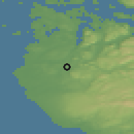 Shaded relief of the 46 km around Kvernaland, drawn from the GMTED2010 grid
