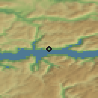 Shaded relief of the 45 km around Kyrkjebø, drawn from the GMTED2010 grid