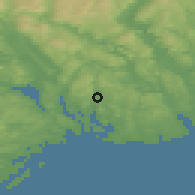 Shaded relief of the 46 km around Langangen, drawn from the GMTED2010 grid