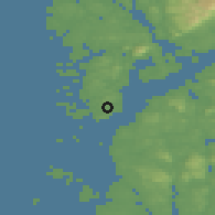 Shaded relief of the 45 km around Langevåg, drawn from the GMTED2010 grid