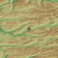 Shaded relief of the 45 km around Langhaugane, drawn from the GMTED2010 grid
