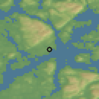 Shaded relief of the 45 km around Leirvik, drawn from the GMTED2010 grid