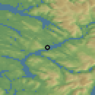 Shaded relief of the 45 km around Leknes, drawn from the GMTED2010 grid