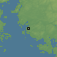 Shaded relief of the 46 km around Lervik, drawn from the GMTED2010 grid