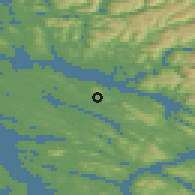 Shaded relief of the 45 km around Lindås, drawn from the GMTED2010 grid