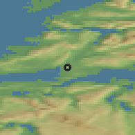 Shaded relief of the 42 km around Løding, drawn from the GMTED2010 grid