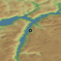 Shaded relief of the 45 km around Lofthus, drawn from the GMTED2010 grid
