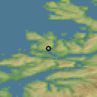 Shaded relief of the 44 km around Måløy, drawn from the GMTED2010 grid