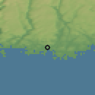 Shaded relief of the 46 km around Mandal, drawn from the GMTED2010 grid