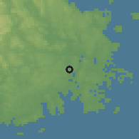 Shaded relief of the 46 km around Melsomvik, drawn from the GMTED2010 grid