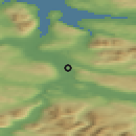 Shaded relief of the 41 km around Moen, drawn from the GMTED2010 grid