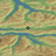 Shaded relief of the 44 km around Mogrenda, drawn from the GMTED2010 grid