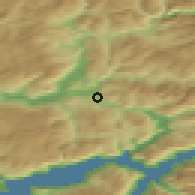 Shaded relief of the 45 km around Mønshaugen Bjørgum, drawn from the GMTED2010 grid