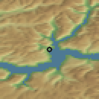 Shaded relief of the 45 km around Balestrand, drawn from the GMTED2010 grid