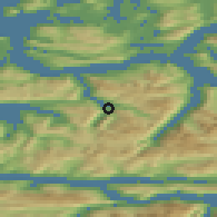 Shaded relief of the 44 km around Myklebost, drawn from the GMTED2010 grid