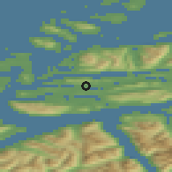 Shaded relief of the 44 km around Myklebost, drawn from the GMTED2010 grid