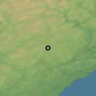 Shaded relief of the 46 km around Myra, drawn from the GMTED2010 grid