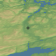 Shaded relief of the 43 km around Namdalseid, drawn from the GMTED2010 grid