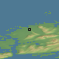 Shaded relief of the 44 km around Nerland, drawn from the GMTED2010 grid