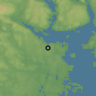Shaded relief of the 46 km around Nykirke, drawn from the GMTED2010 grid
