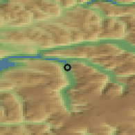 Shaded relief of the 44 km around Olden, drawn from the GMTED2010 grid