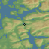 Shaded relief of the 45 km around Ølen, drawn from the GMTED2010 grid