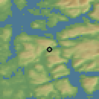 Shaded relief of the 45 km around Ølensvåg, drawn from the GMTED2010 grid
