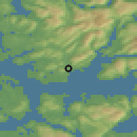 Shaded relief of the 45 km around Osøyro, drawn from the GMTED2010 grid
