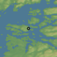 Shaded relief of the 46 km around Østhusvik, drawn from the GMTED2010 grid