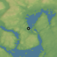 Shaded relief of the 45 km around Båtstø, drawn from the GMTED2010 grid