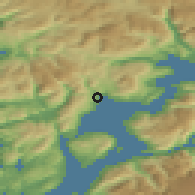 Shaded relief of the 45 km around Ploganes, drawn from the GMTED2010 grid