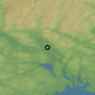Shaded relief of the 46 km around Porsgrunn Skien, drawn from the GMTED2010 grid