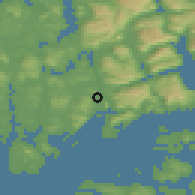 Shaded relief of the 46 km around Aksdal, drawn from the GMTED2010 grid