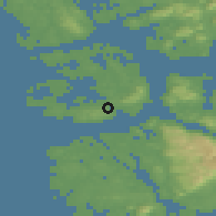 Shaded relief of the 45 km around Bekkjarvik, drawn from the GMTED2010 grid