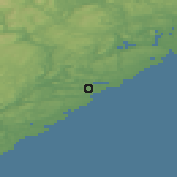 Shaded relief of the 46 km around Risør, drawn from the GMTED2010 grid