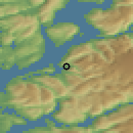 Shaded relief of the 45 km around Rosendal, drawn from the GMTED2010 grid
