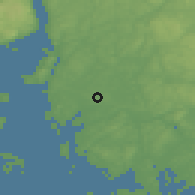 Shaded relief of the 46 km around Ryggebyen, drawn from the GMTED2010 grid