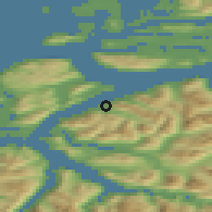 Shaded relief of the 44 km around Sætre, drawn from the GMTED2010 grid