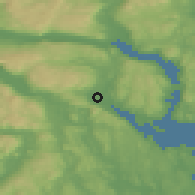 Shaded relief of the 45 km around Sande, drawn from the GMTED2010 grid