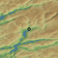 Shaded relief of the 45 km around Sauda, drawn from the GMTED2010 grid