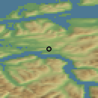 Shaded relief of the 44 km around Sjøholt, drawn from the GMTED2010 grid