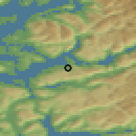Shaded relief of the 45 km around Skånevik, drawn from the GMTED2010 grid