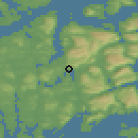 Shaded relief of the 45 km around Skjold, drawn from the GMTED2010 grid