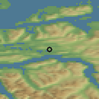 Shaded relief of the 44 km around Skodje, drawn from the GMTED2010 grid